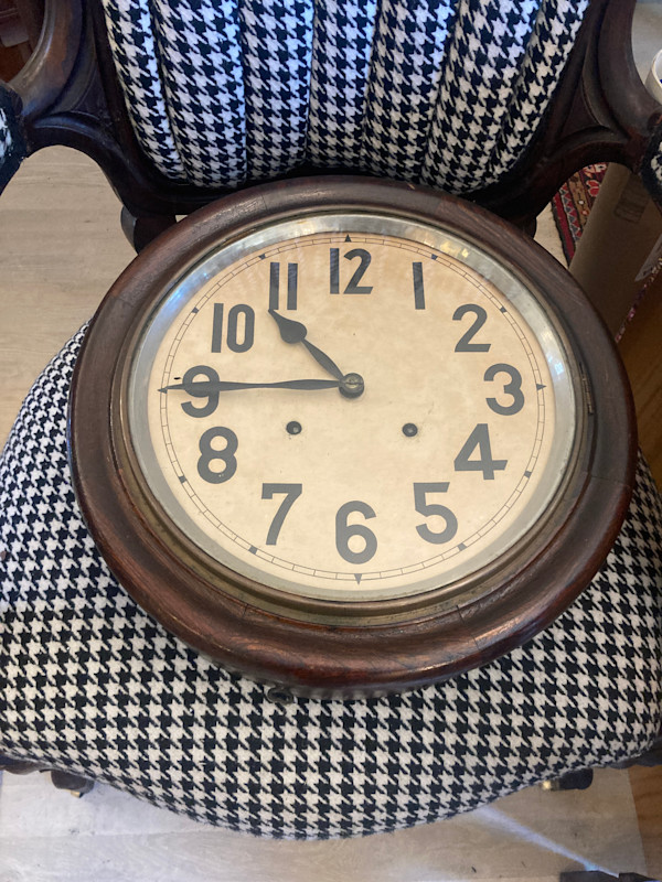 round wall clock in walnut