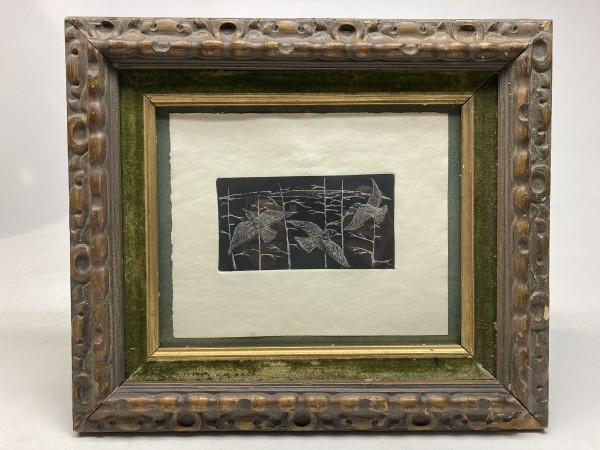 Framed original etching of birds