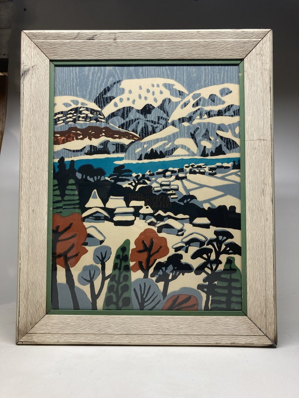 framed Kawanishi Hide japanese woodblock Snowy Mountains
