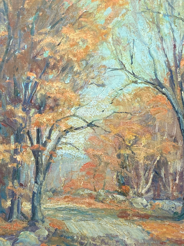 Carl G.T. Olson original painting on board fall path with rocks  #33