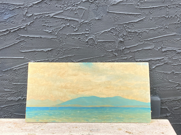 Carl G.T. Olson original painting on board unfinished coastal scene with mountains  #34