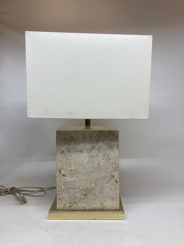 Travertine block table lamp