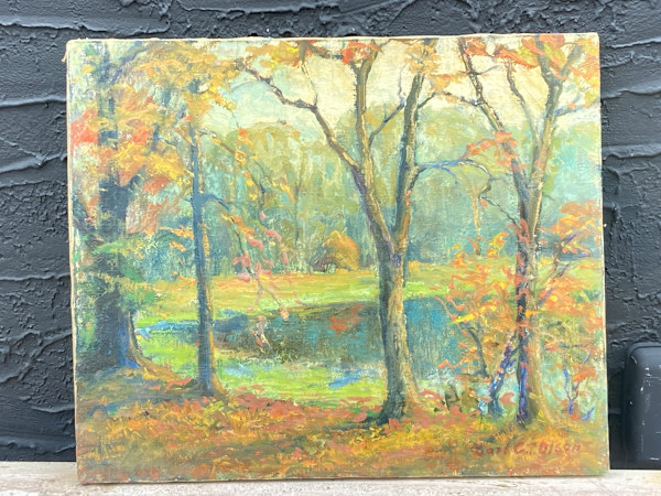 Carl G. T. Olson original painting on canvas fall scene with lake #44