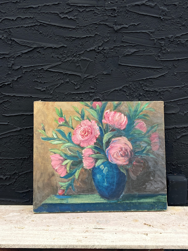 Carl G. T. Olson original painting on canvas still life with peonies#46