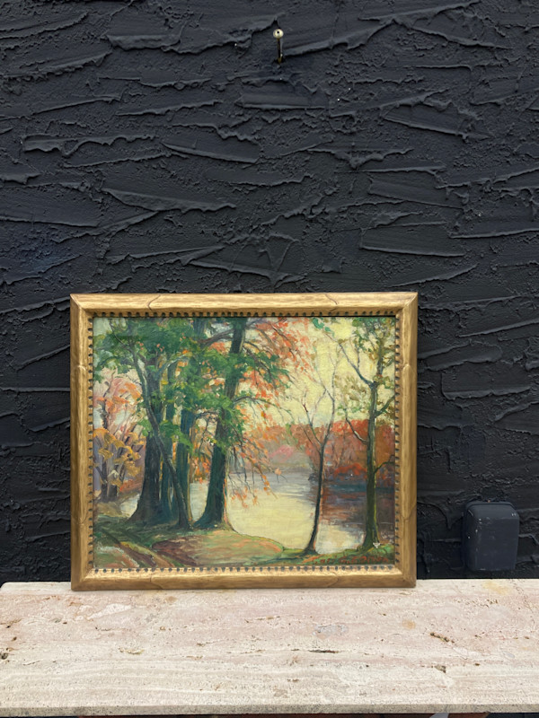 Carl G. T. Olson original painting on canvas fall scene with water #49