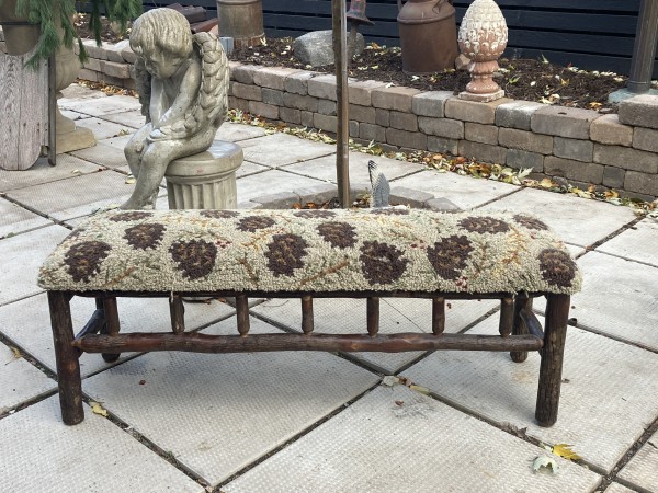 Old Hickory style upholstered bench