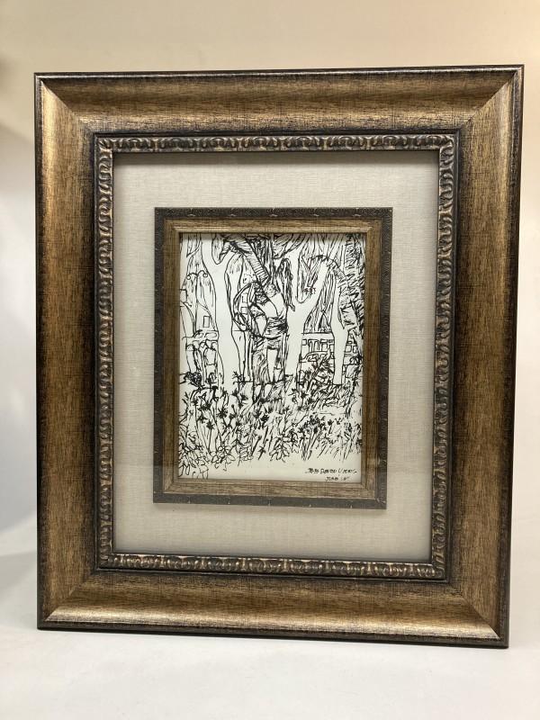 framed James Quentin Young ink 1960's drawing