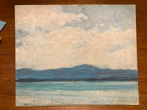 Carl G. T. Olson original painting on board clouds water and sky  #60
