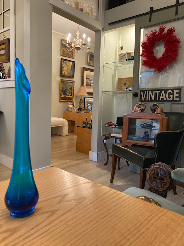 Mid century modern  blue glass finger vase