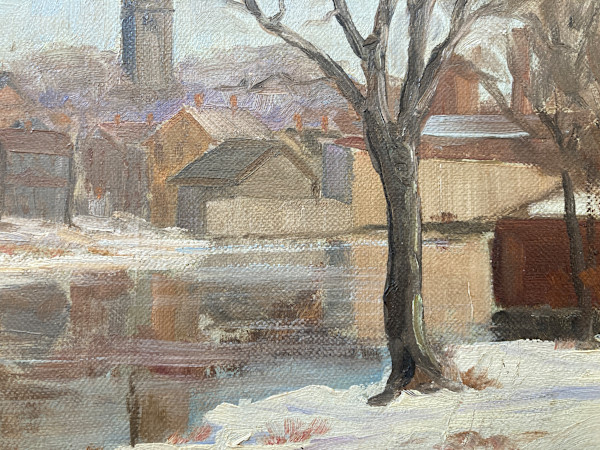 Carl G. T. Olson original painting on board winter in Boston #77