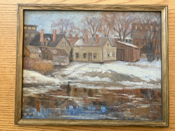 Carl G. T. Olson original painting on board winter in Boston #76