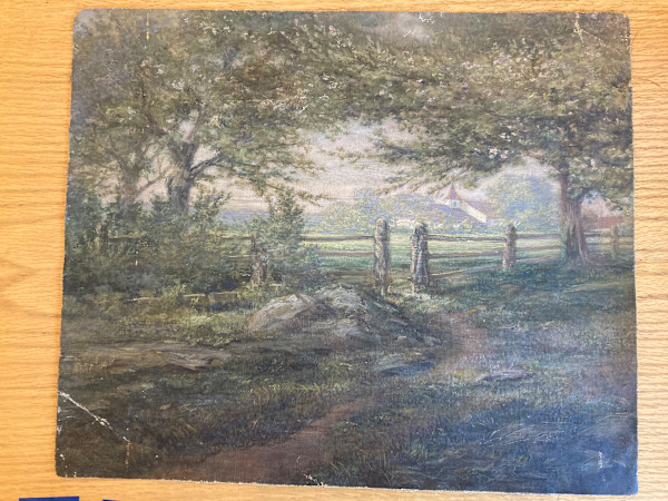 Peter Roos original painting on canvas landscape  with fence #87