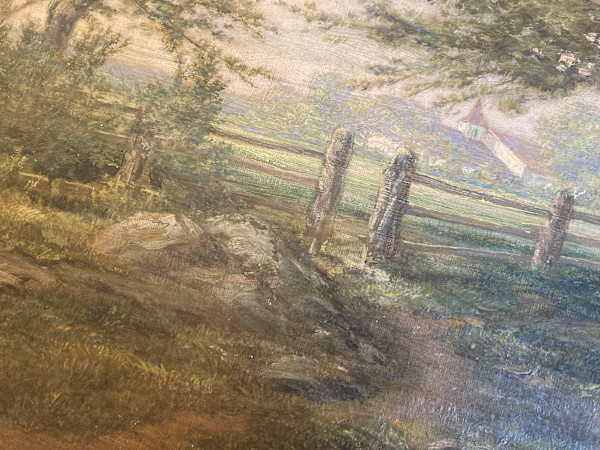 Framed Peter Roos original painting on canvas landscape  with fence #87