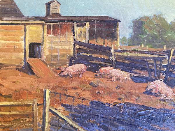 Carl G. T. Olson  original painting on board Pig farm #111