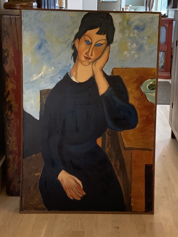 Modigliani style portrait "Elvira Resting at Table"