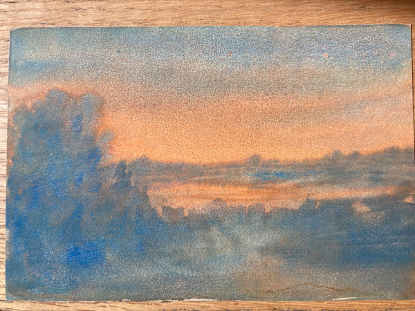 original unsigned watercolor painting sunset with trees #117