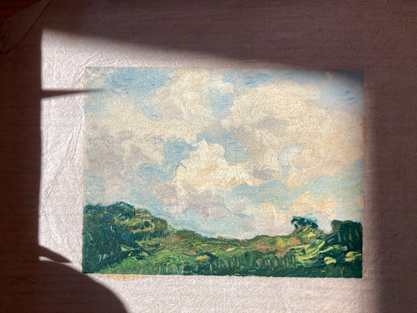 original unsigned painting with landscape and clouds #119