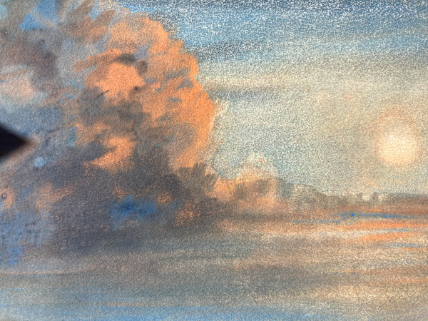 original unsigned watercolor painting sunset with trees #118