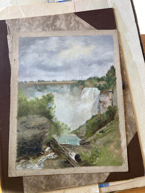 original unsigned painting landscape with waterfall  #121