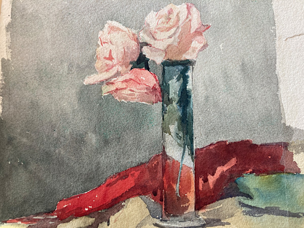 original unsigned watercolor of pink roses  #128