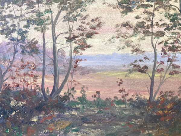 Carl G. T. Olson original painting on board landscape thru trees  #135, Image 2.