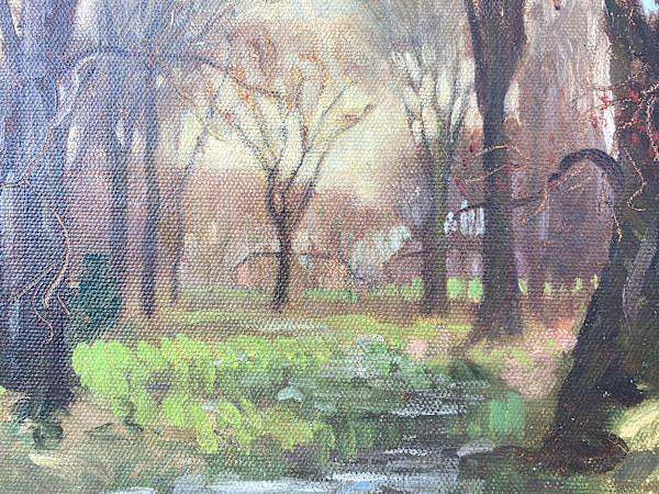 Carl G. T. Olson original painting on board landscape thru trees  #136