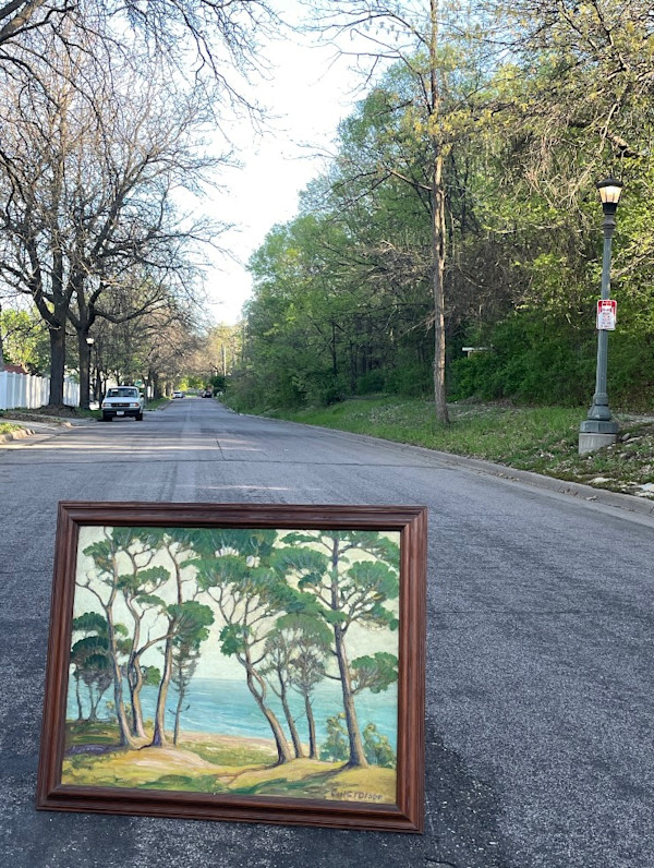 Carl G. T. Olson original painting framed lake side trees  #145