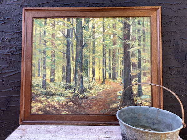 Carl G. T. Olson original painting framed lake side trees  #146