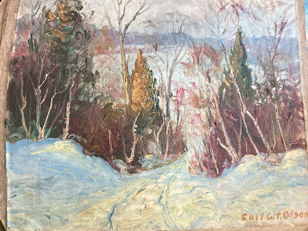 Carl G. T. Olson original painting on canvas winter scene  #162