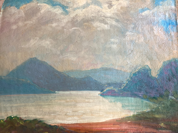 Carl G. T. Olson original painting on canvas landscape with clouds and mountain  #163