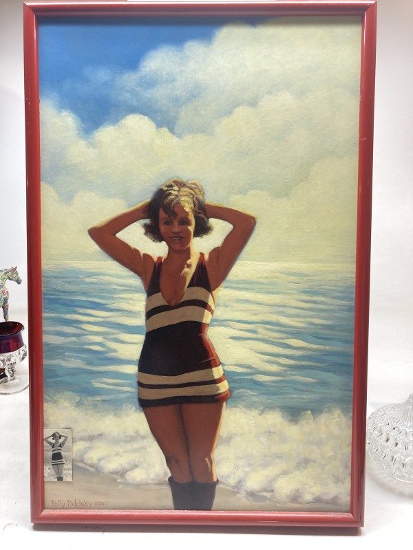 framed original painting of girl bather by Polly Podolsky