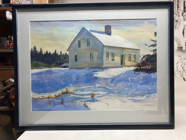 Framed watercolor of yellow home