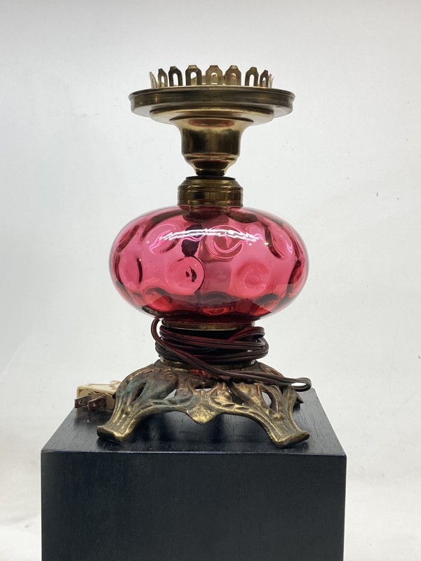 Cranberry glass kerosene lamp