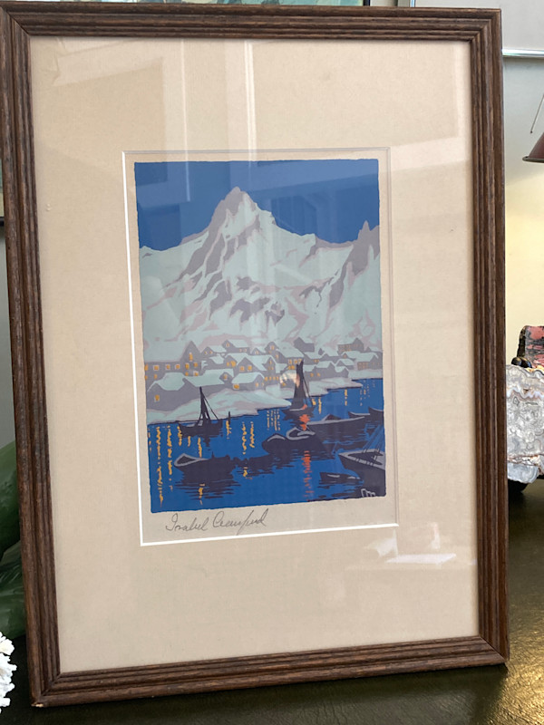 framed woodblock by Minnesota artist Isabel Crawford