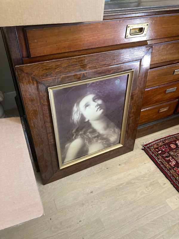 vintage framed lithograph of religious woman