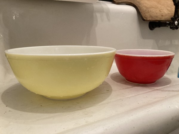pair of pyrex bowls
