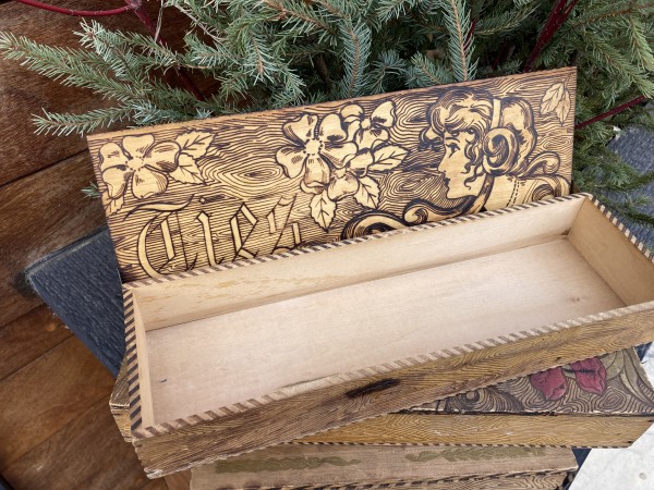 turn of the century pyrography decorated box