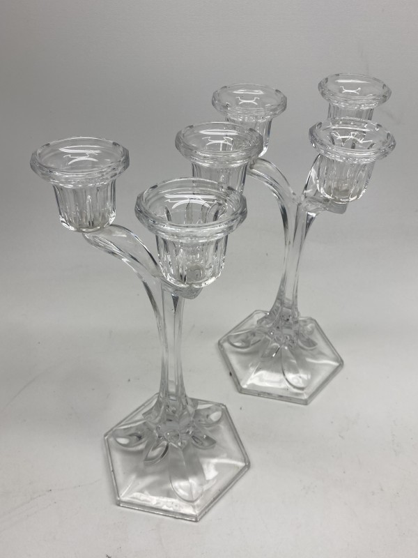 Pair of glass candelabras