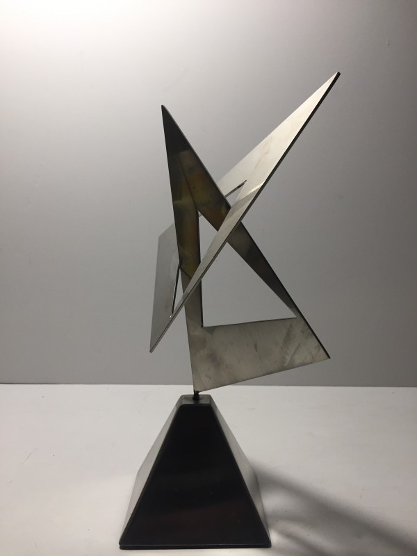 Mid century modern stainless steel triangle sculpture