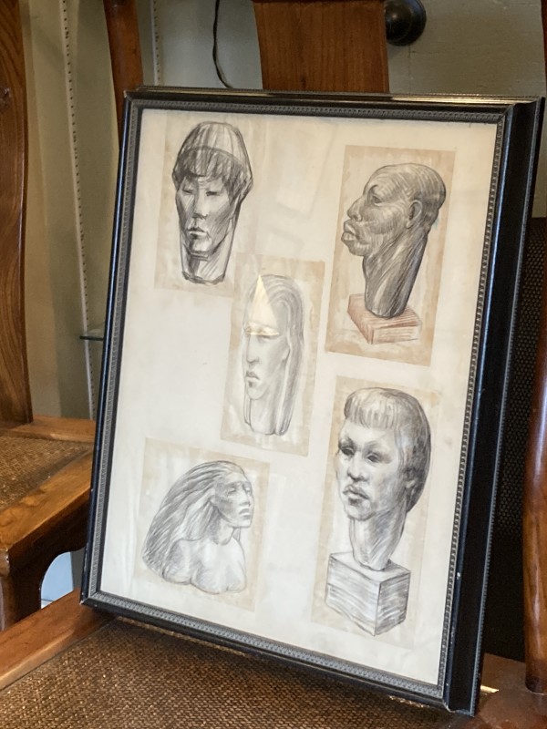 Framed group of original face drawing sketches
