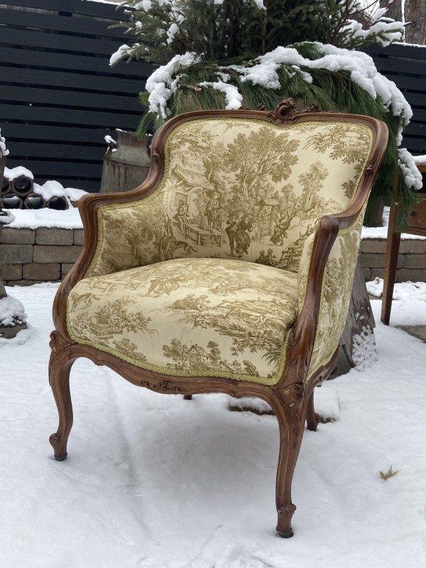 PAIR of hand carved French walnut upholstered chairs