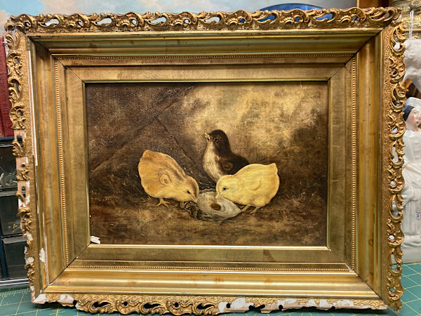Framed painting of chicks