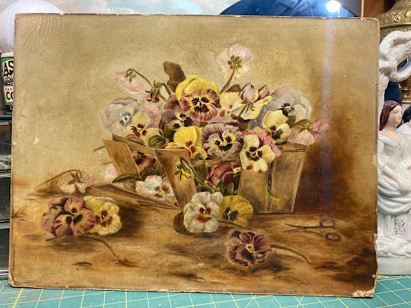 unframed pansy painting on board