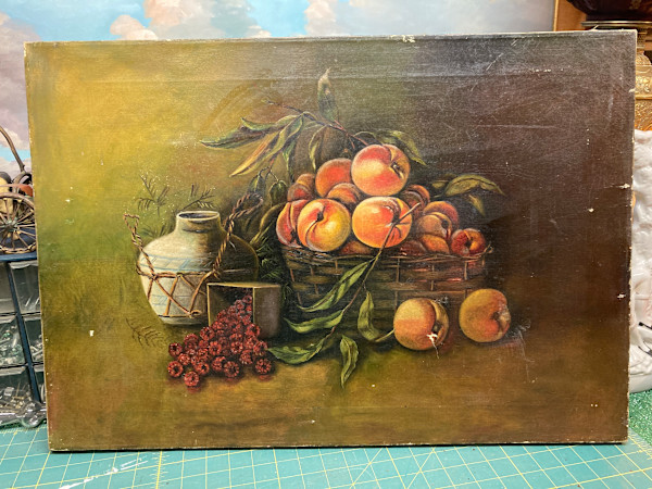 Framed primitive painting of fruit