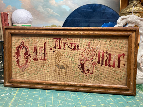 Framed cross-stitch "Old Arm Chair"