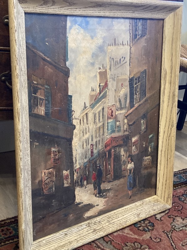 Framed vintage Paris painting of a cityscape