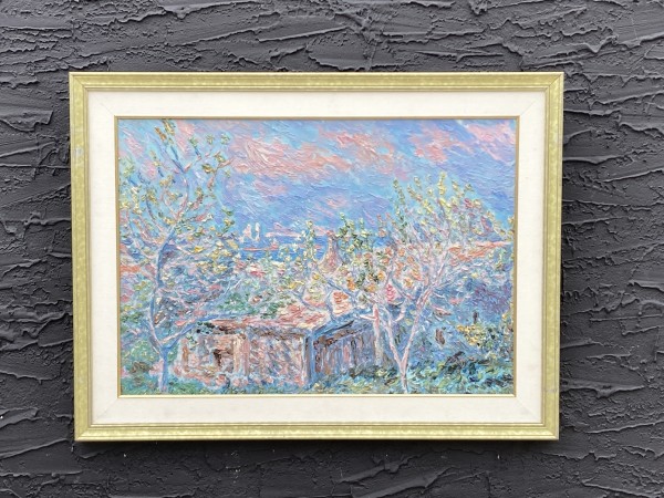 Framed original oil painting San Francisco pastel trees