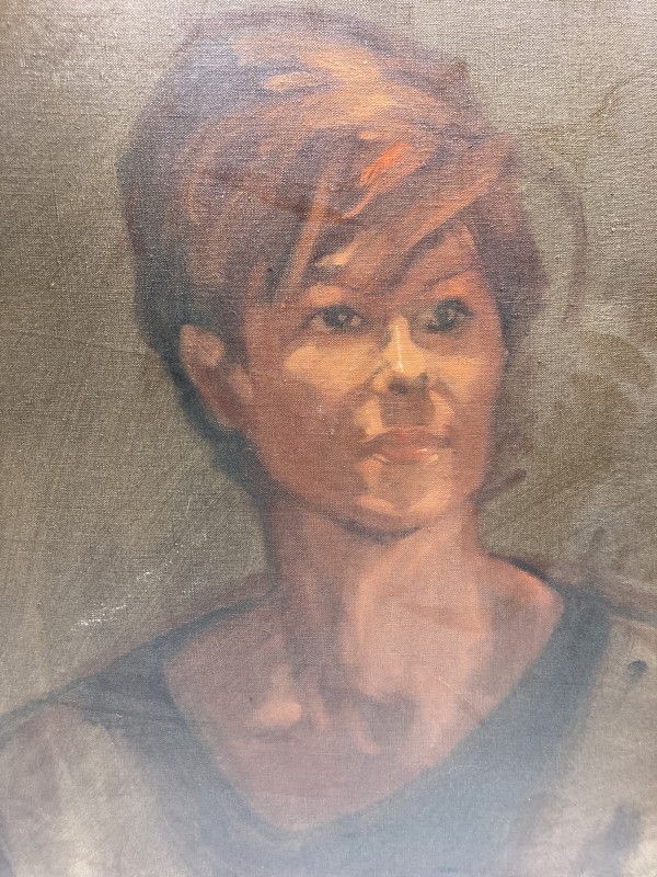 Portrait of woman with red hair on canvas
