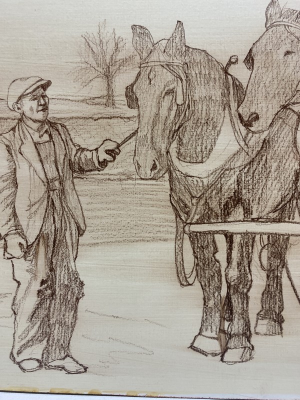 original study painting of man with horses