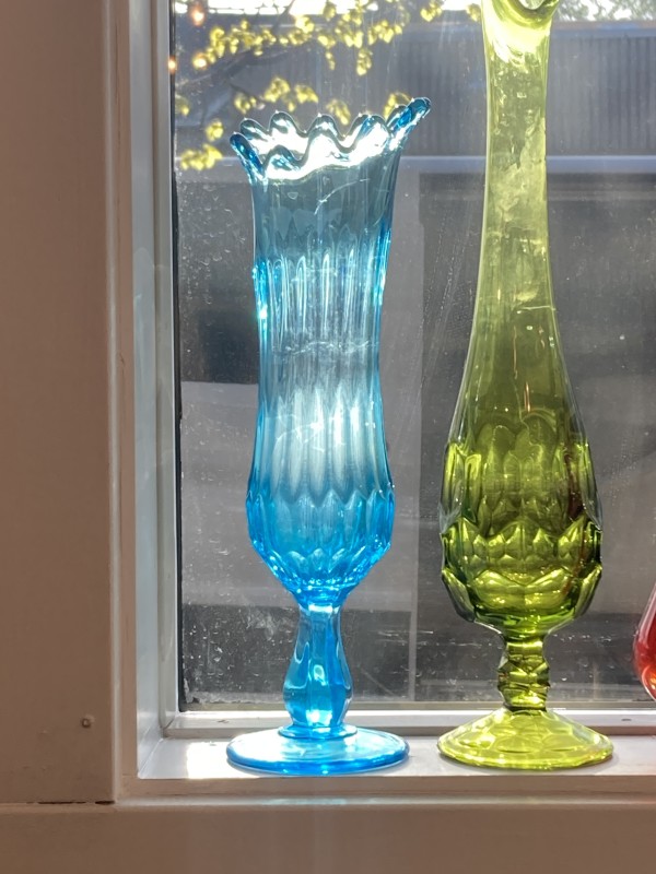 Tall light blue MCM finger vase